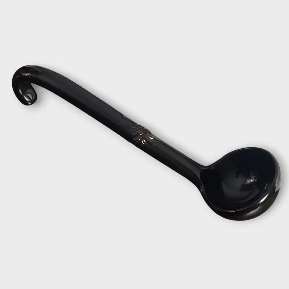 Vintage Ceramic Long Soup Tureen Ladle Black Glazed 12 Inches
